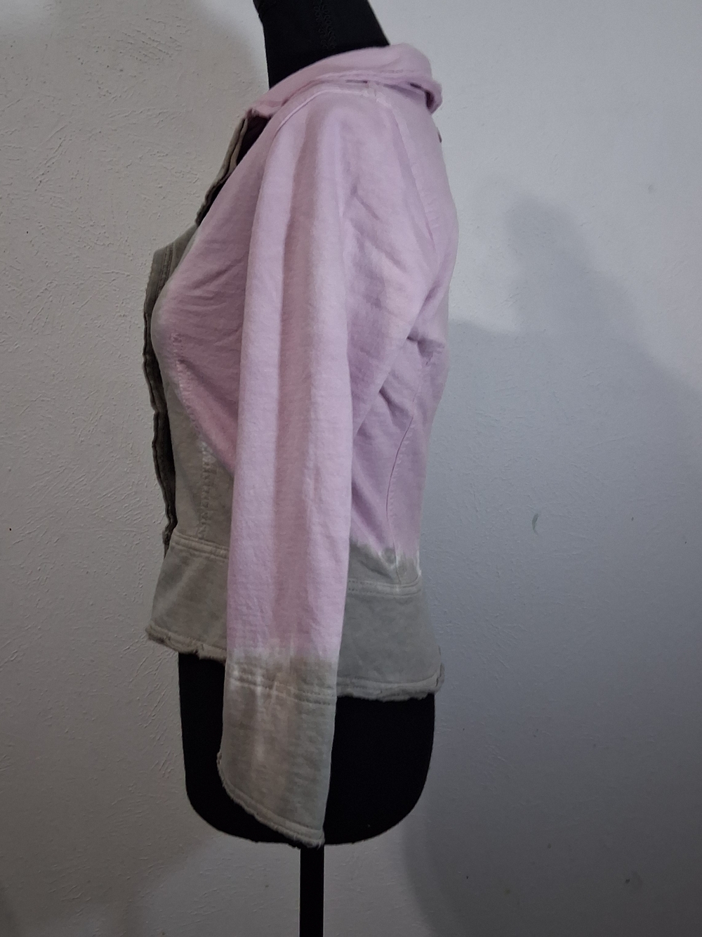 Hard Tail Pink and Sage Green Button-Front Peplum Jacket - Picture 2 of 8